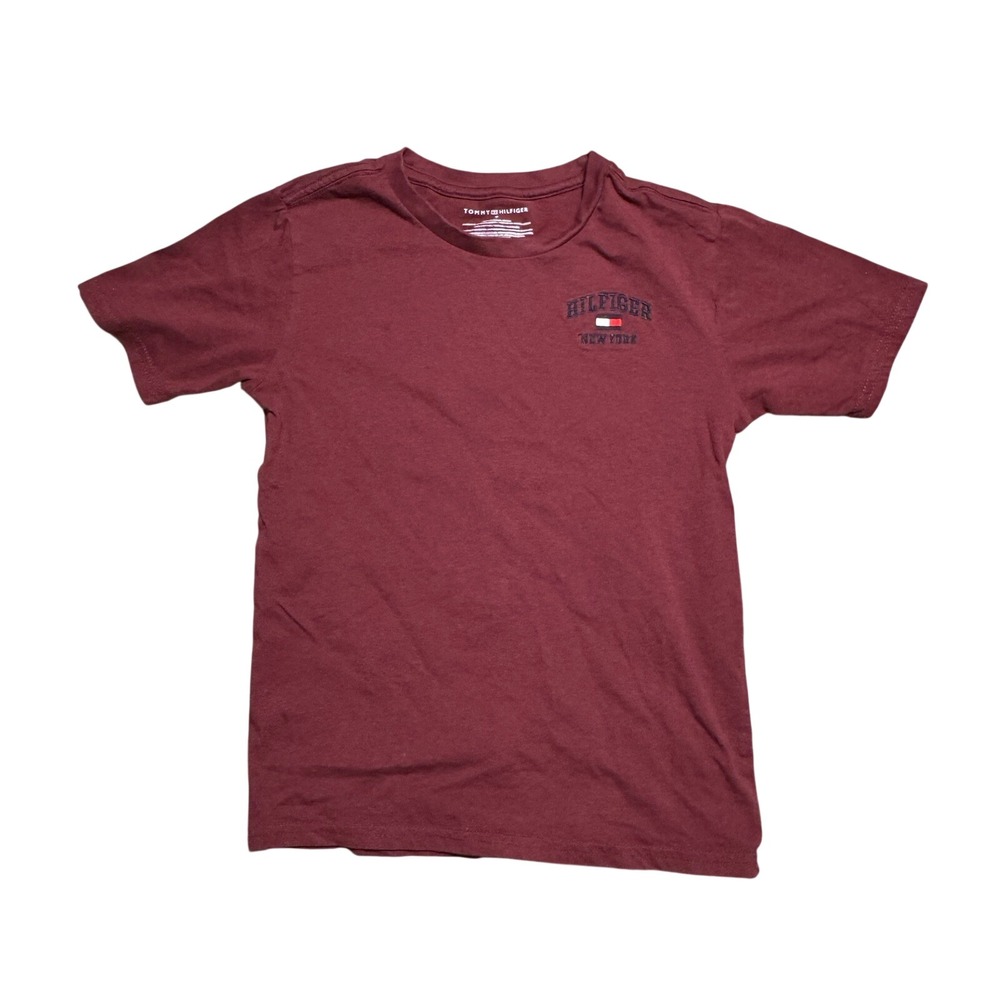 Tommy Hilfiger Boys Burgundy Embroidered Logo Short Sleeve T-Shirt Size 7
